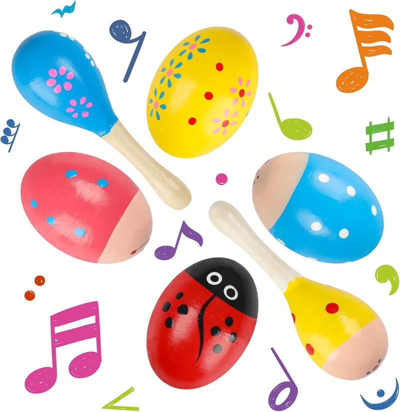 GOGHOST Easter Wooden Egg Shakers Set(6 Pcs), 4 Easter Eggs and 2 Maracas | Hand Percussion Instruments for Practice & Performance - Image 5